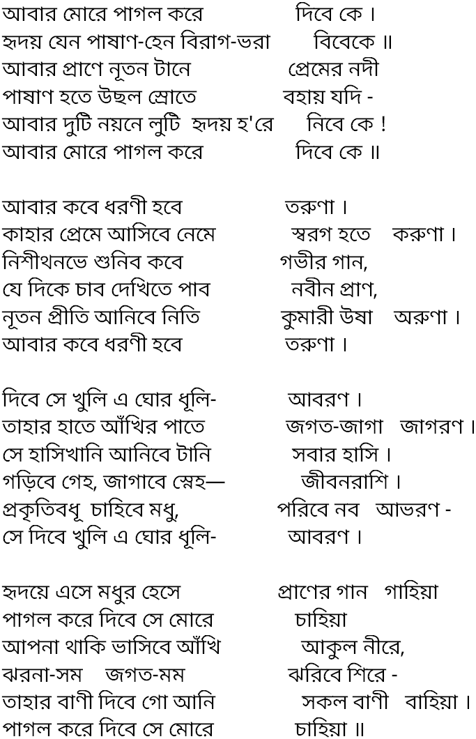 Song Abar More Pagol Kore Lyric And History geetabitan